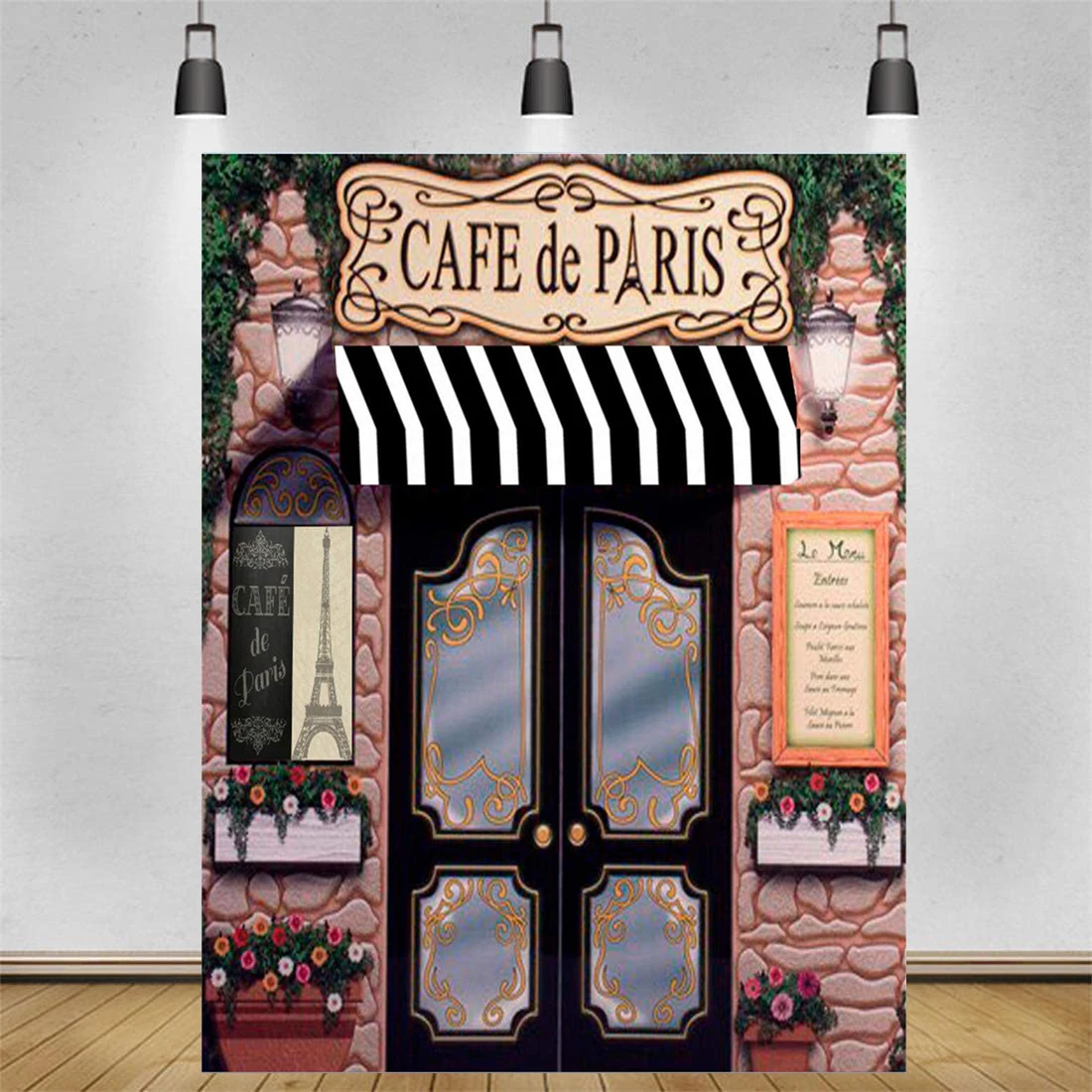 Cafe De Paris Retro Stone Coffee Store Eiffel Tower Pattern Photography Backdrop Custom Photo Studio Background For Wedding