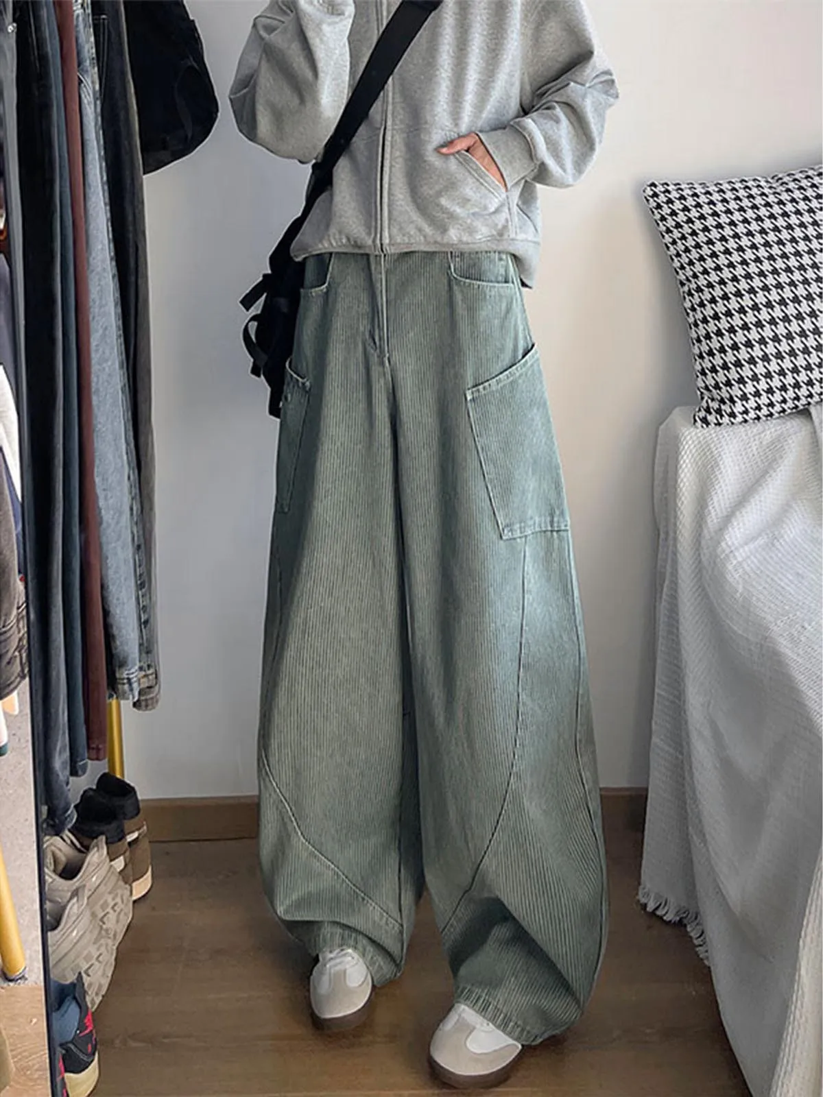 

Мужские джинсы-харланы прямого кроя в полоску, повседневные, в стиле рабочей одежды, модные, в американском стиле, ретро, для весны и осени