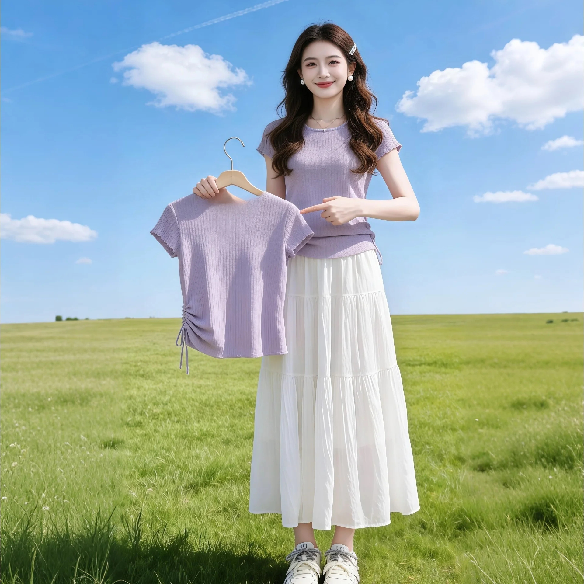 

Summer 2026 Korean Style Gentle Minimalist Versatile Skirt Two-Piece Set Complete Women's Fashion Ensemble Short Sleeve ...