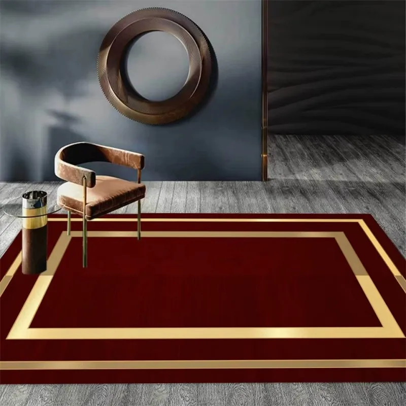 Luxury Wine Red Golden Edge Carpet Living Room Non-Slip Super Soft Thickened Rug Mechanical Washable Mat Rectangle Home Decor