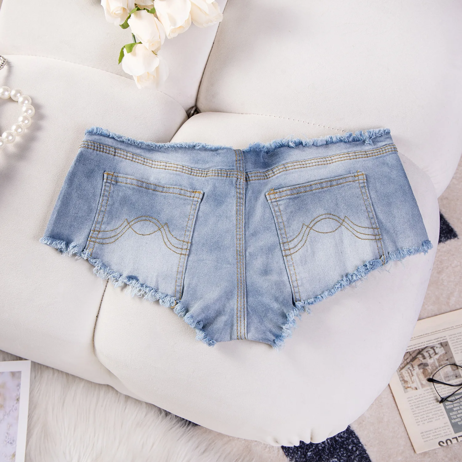 Y2k Shorts Jeans Low-rise Denim Shorts Women's High Elasticity Holes Zippers Booty Shorts