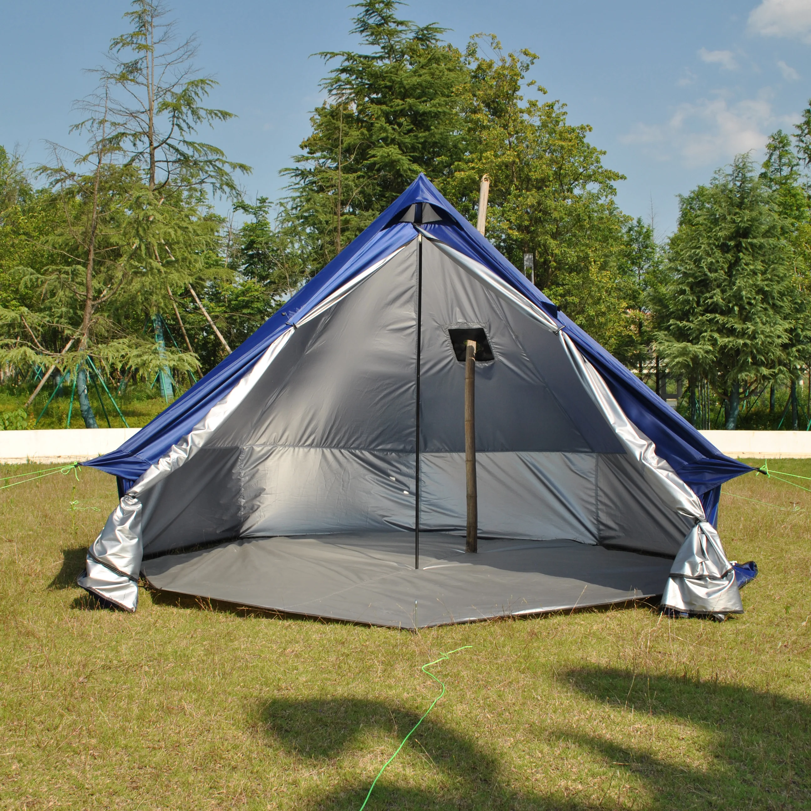 خيمة جرس مع مقبس موقد، يورت واسع للتخييم العائلي، خيمة 4 فصول مع أرضية قابلة للإزالة بسحاب