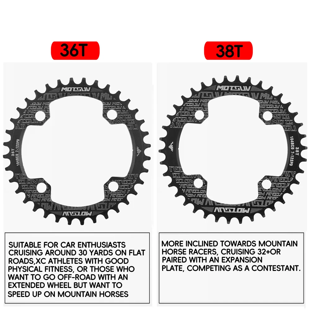 Motsuv-bicicleta chainring, anel estrela luz para a série Shimano 104bcd, oval, redondo, para mtb, acessório, 32t/34t/36t/38t