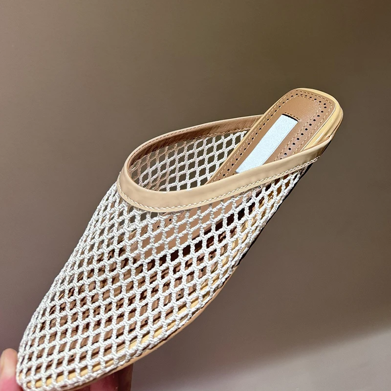 Summer New Style Mesh Hollow Flat Half Slippers Women Ballet Shoe Outside Close Round Toe Slip on Lazy Women Casual Mules Slides