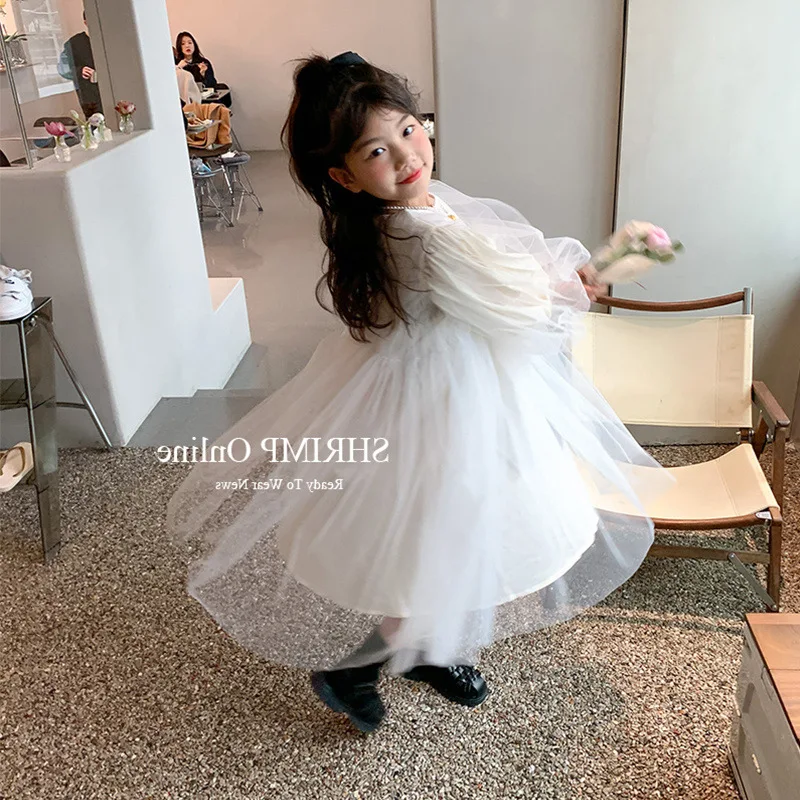 Girl Dress Kids Baby Party Birthday Evening Gown 2023 Beige Spring Autumn Cotton Performance Flower Girl Dress Children Clothin