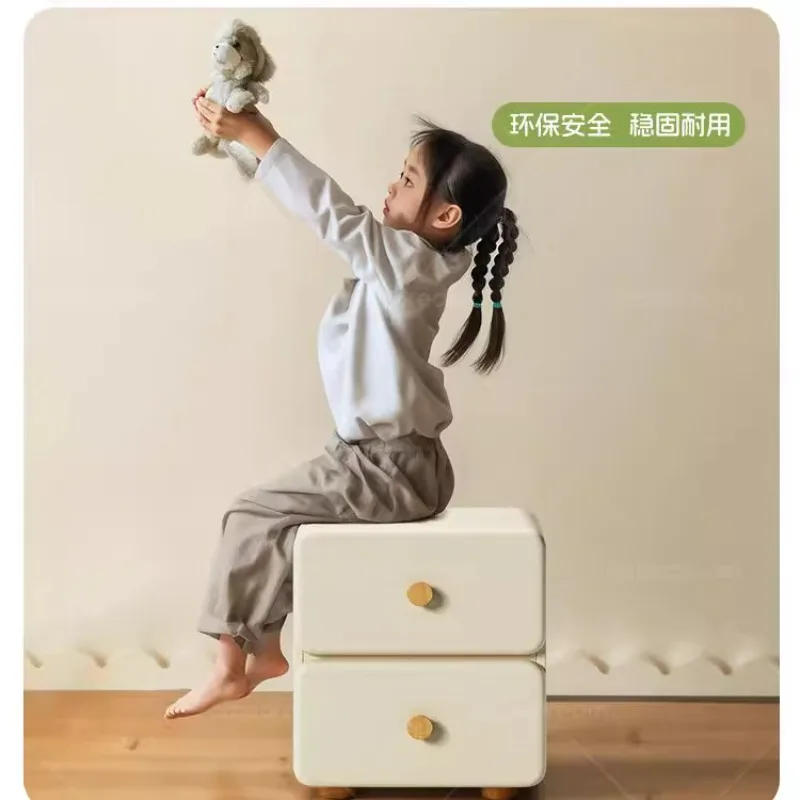 

Cream wind solid wood bedside table organic leather children's room simple modern bedside table floor-to-ceiling installation-fr