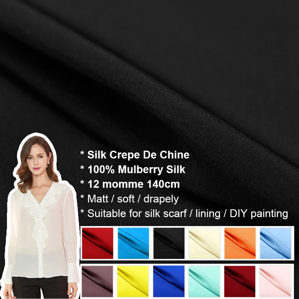 100%Silk Crepe De Chine 12momme Width 140cm Eco-friendly Natural Mulberry Soie Fabrics Coat Lining Sewing Material