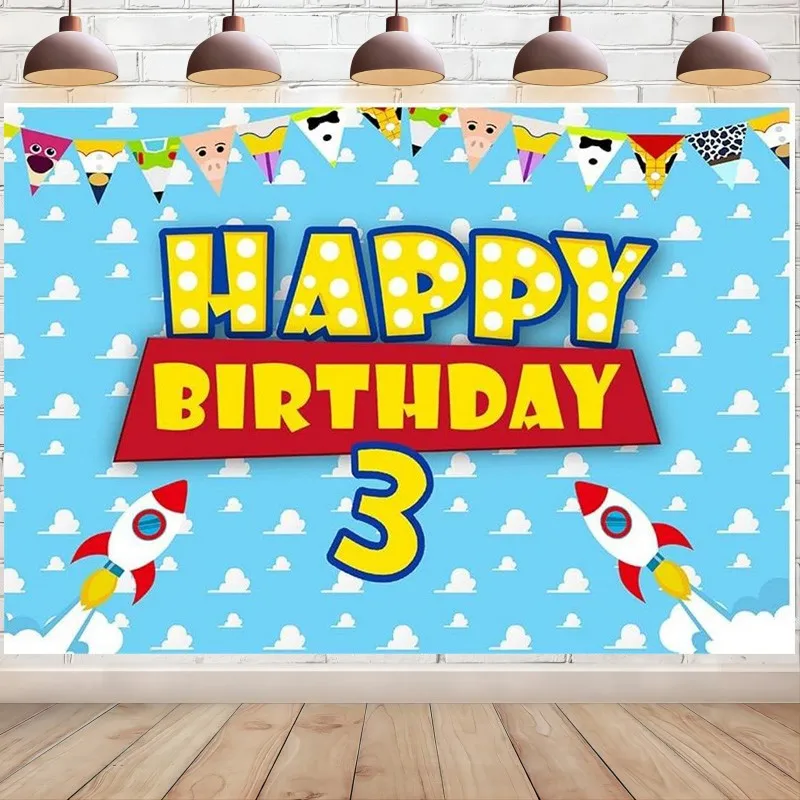 

Toy Birthday Party Supplies 3rd Birthday Cartoon Story Balloons Arch Banner Backdrop Cupcake Topper Background Boys Decoration