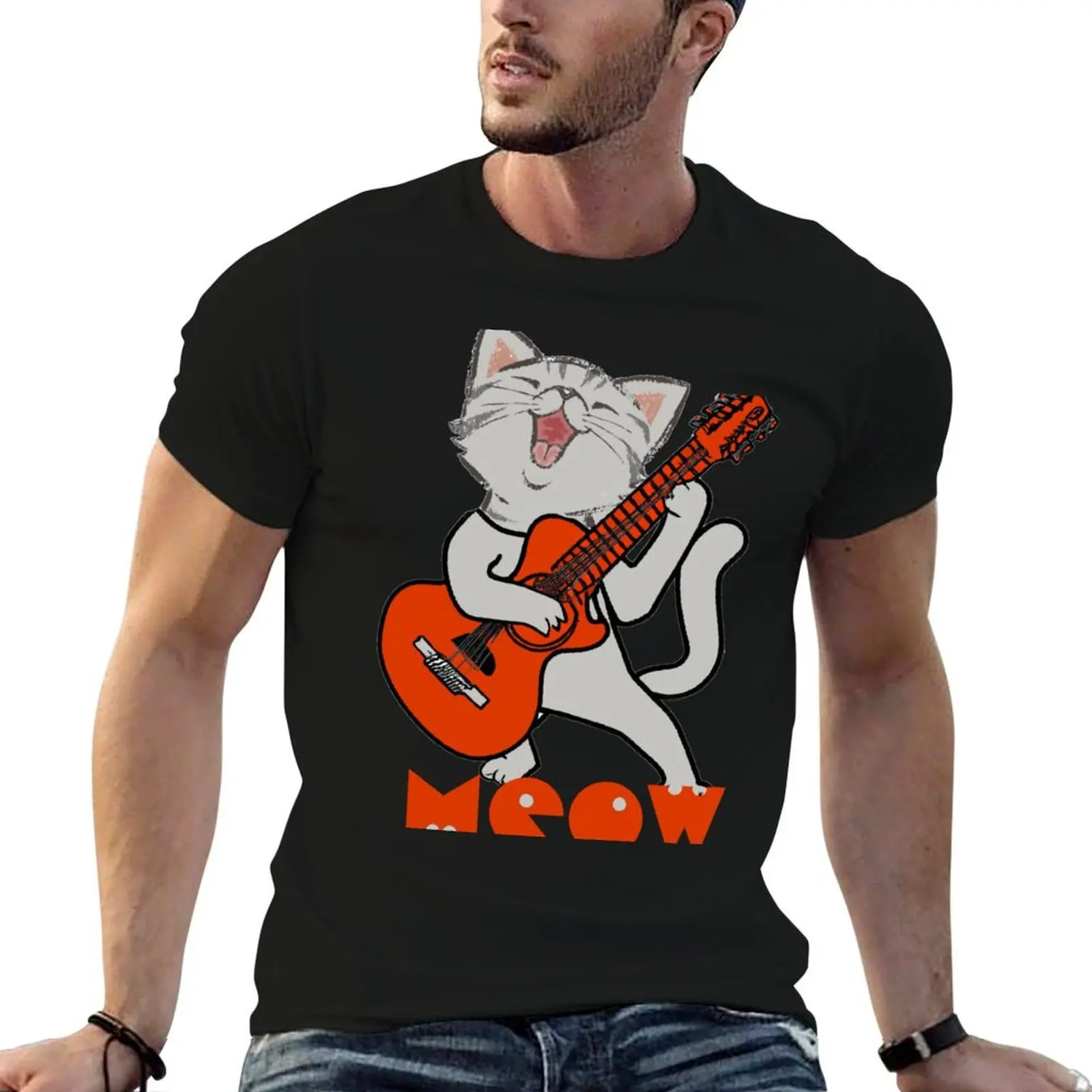 

Meowing cat T-Shirt man t shirt cotton man graphic t shirt T-Shirt
