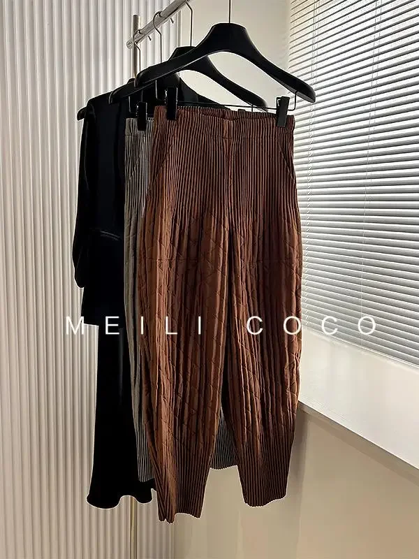 ALSEY High-quality Pleated Loose Hundred Solid Color Women's Casual Pants 2024 Autumn New Slim Miyake Cotton Pants Pants