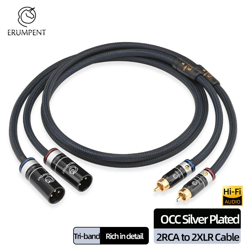 

ERUMPENT One Pair Silver Plated HiFi 2RCA to 2XLR Audio Cable for Amplifie Microphnoe Speaker XLR RCA Cable