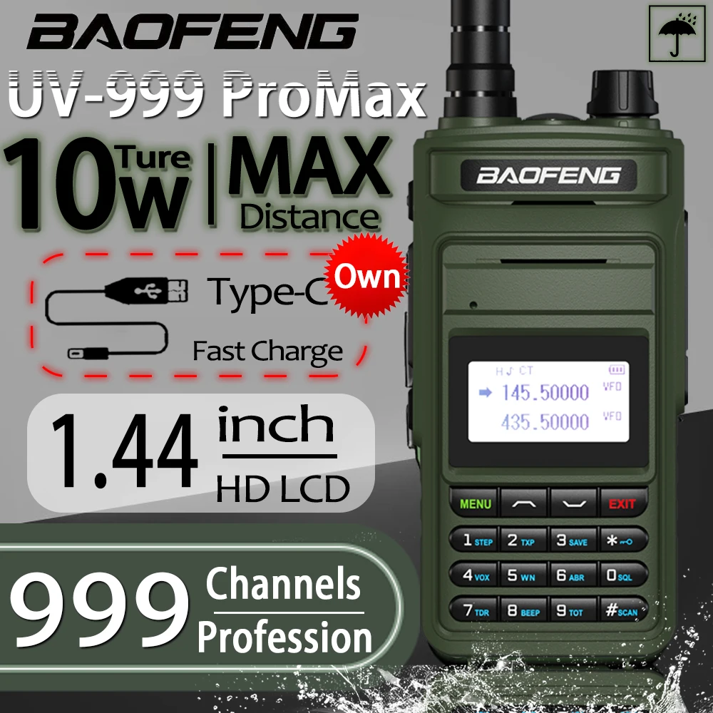 

BAOFENG UV999 Pro Max 10 Вт 999 канальная Двухдиапазонная CB радиостанция Type-C зарядное устройство для большого радиуса действия Любительская рация UV13 двухсторонняя рация