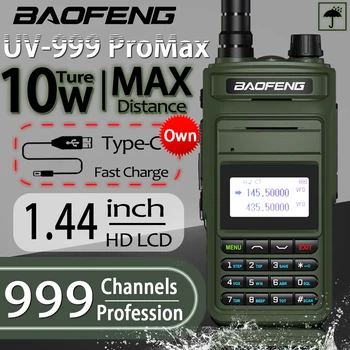 BAOFENG-walkie-talkie UV999 Pro Max, Radio bidireccional de 10W y 999 canales de doble banda, cargador tipo C, Radio Ham de largo alcance, UV13