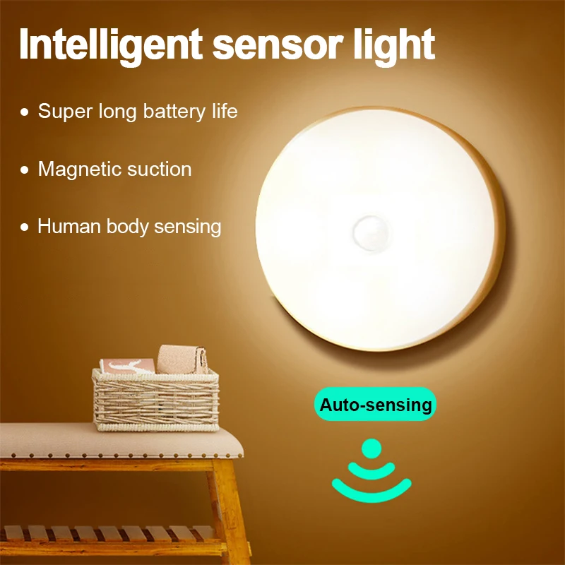 Lampu malam LED Sensor gerak, lampu malam LED Sensor gerak, lampu lemari pakaian nirkabel, lampu isi ulang daya USB untuk lemari dapur, Lemari, Tangga