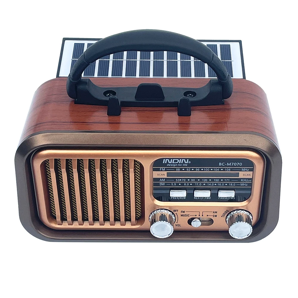 Radio Portable AM FM SW Vintage Radios with Phone Stand TF Card/USB Small Retro Radio Battery Powered&Solar for Outdoor