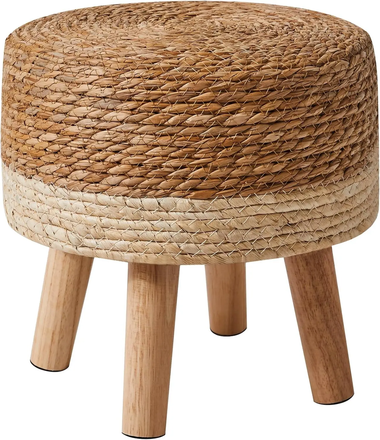 

Natural Seagrass Hand Weave Small Ottoman, Round Footrest for Living Room Bedroom Entryway, Non-Skid Wood Legs Boho Style