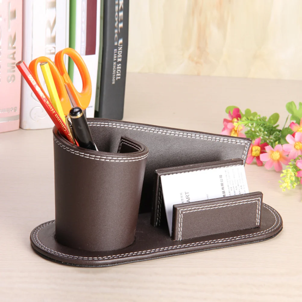 PU Pen Holders Container Creative Business Stand Desktop Organizer for Office (Black) pu business stand