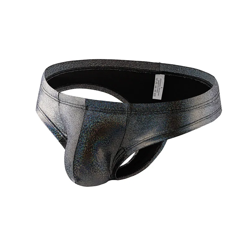Metallic Shiny Bikini Briefs for Men Fashion Sexy Low-Rise U-Convex Pouch Underwear Gays Erotic Open Buttocks Underpants Knicker