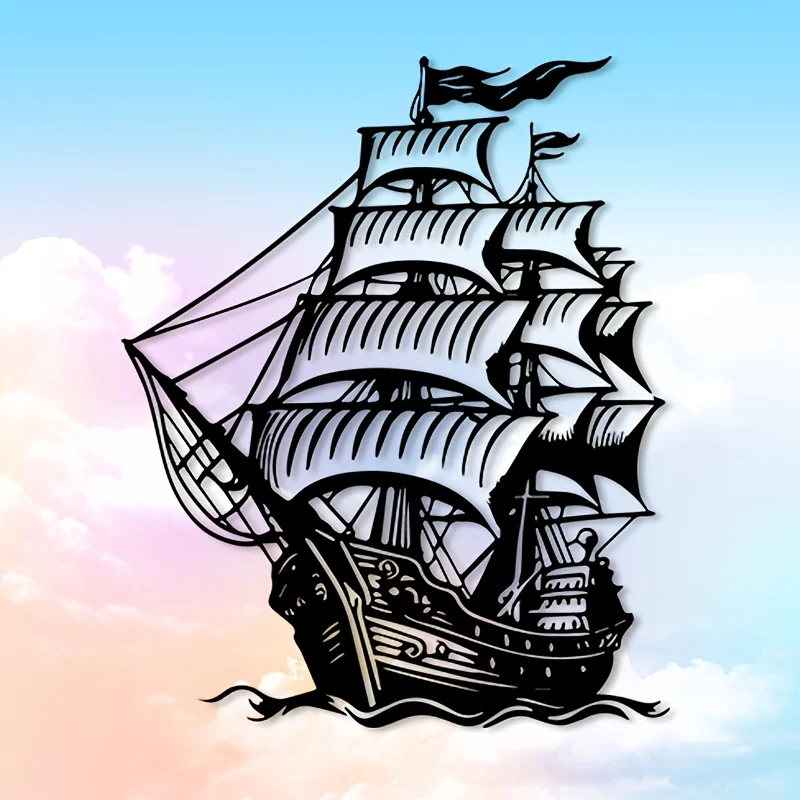 1pc Pirate Ship Metal Wall Art, Nautical Iron Mural for Beach House, Father's Day Gift & Coastal Home Decor