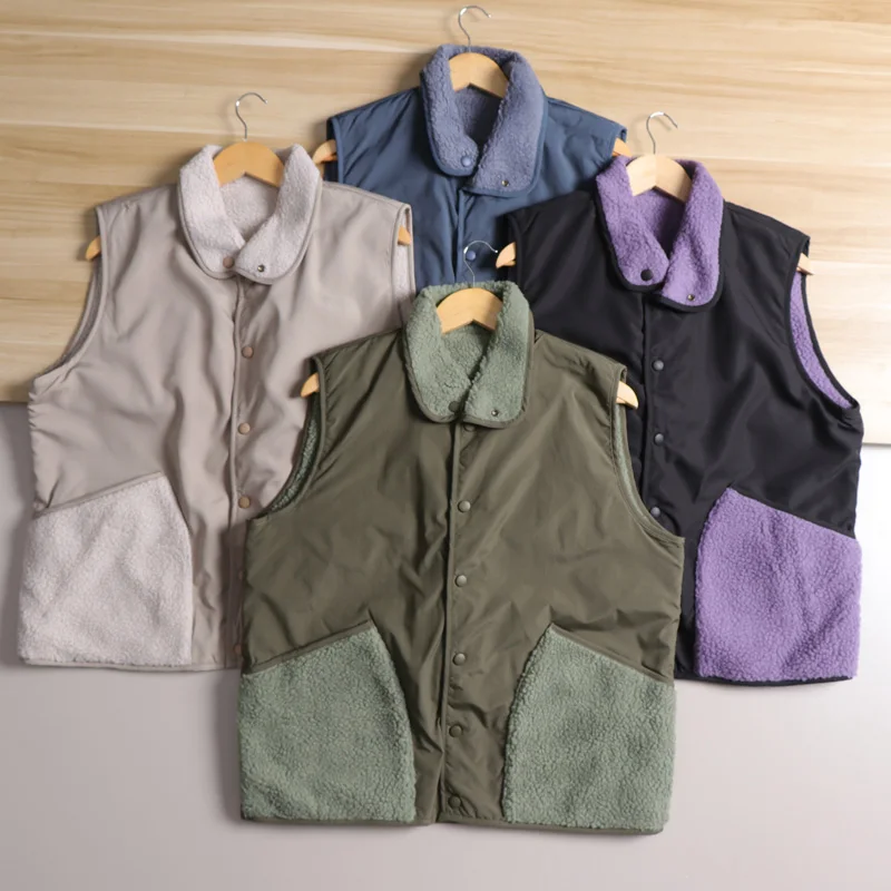 

Outdoor Men's Faion Urban Sle Thiened Autumn Winter Pure Color Matching Warm Collarl Vest Double-sided Wear Design