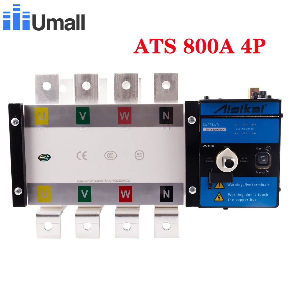 ATS 800A 4P Controller Automatic Transfer Switch Three Phase Smart Intelligent Dual Power Transfer Controller for Generator Set