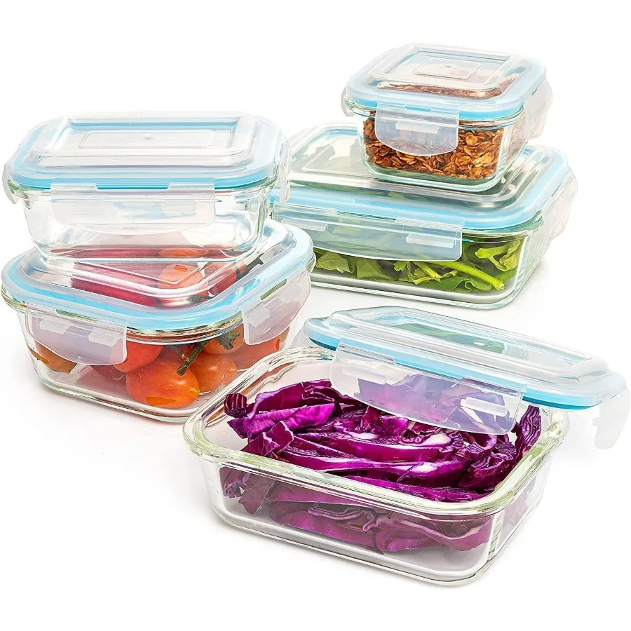 

10Piece Kitchen Glass Food Storage Containers Set with Lids Clear LeakProof BPAFree Airtight Meal Prep Glass Containers Oven Fr
