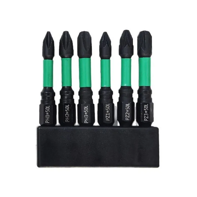 Black Green 6pcs 50mm Screwdriver Bit Set 1/4 Inch Hex Shank PH Head For Power Drill Driver Home Automotive Repair Kit