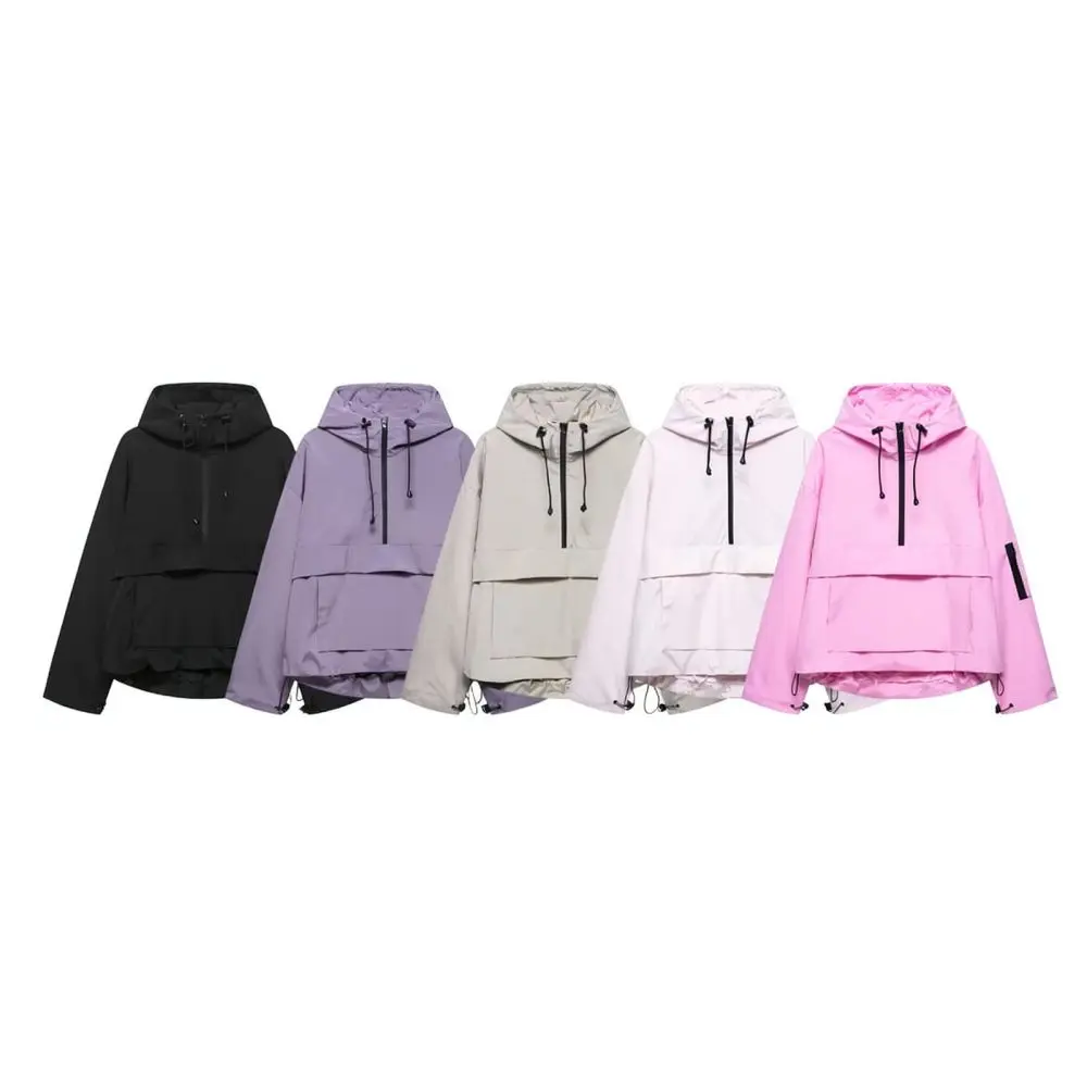 Casual Women Outdoor Windbreaker Jacket Hooded Waterproof Utility Coat Summer Loose Functional Street Style Technical Wear