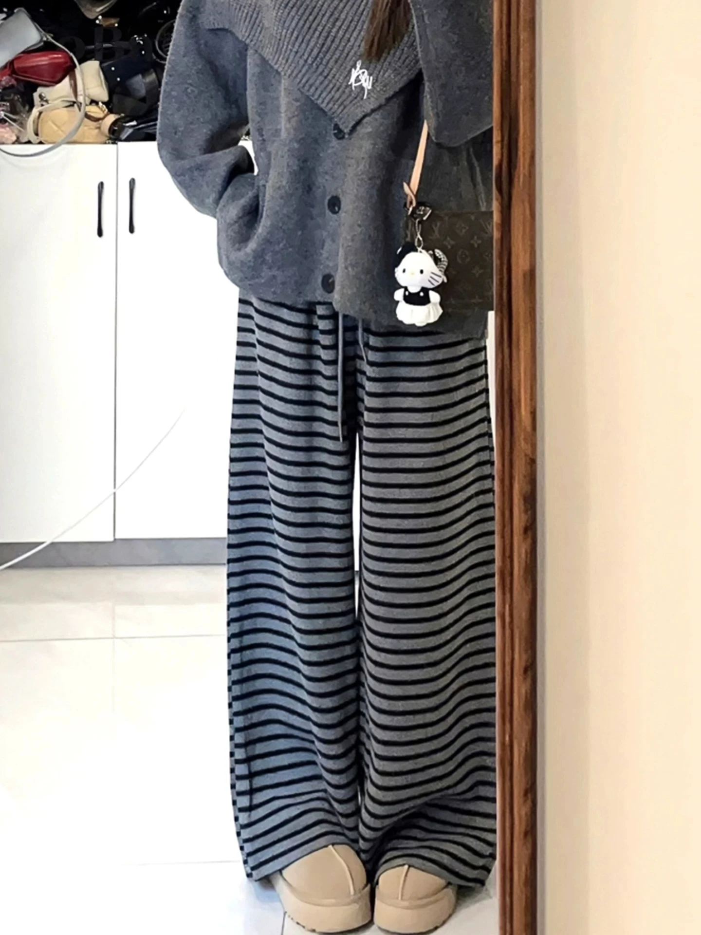 Women's Fleece Lined Wide Leg Pants Loose Straight Casual Sports Trousers Autumn Winter Comfortable Drapey Lazy Style