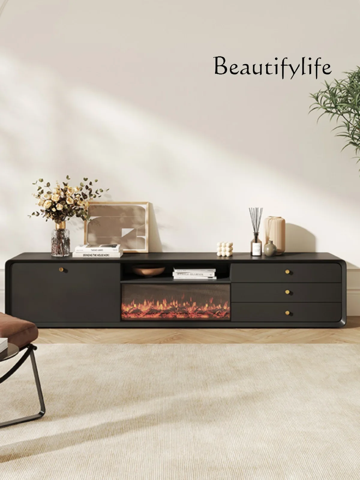 

Light Luxury French TV Cabinet Cream Style Fireplace Storage Living Room Modern Minimalist TV Stand