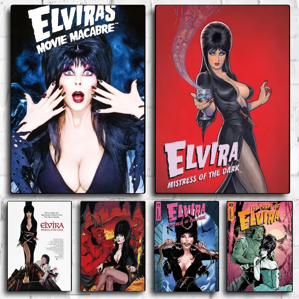 Movie E-Elvira M-Mistress of the Dark  Poster Fancy Wall Sticker for Living Room Bar Vintage Decorative Painting Middle