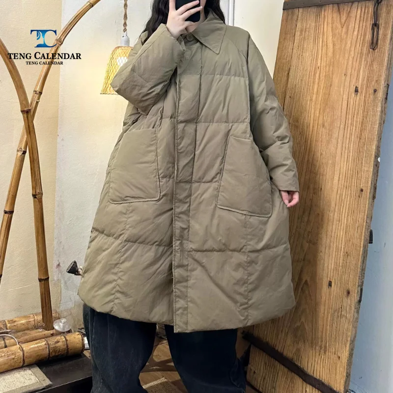 Long Down Jacket, Casual and Versatile, Simple Style, Solid Color, Loose and Atmospheric Jacket, Women's 2026 Winter New Style