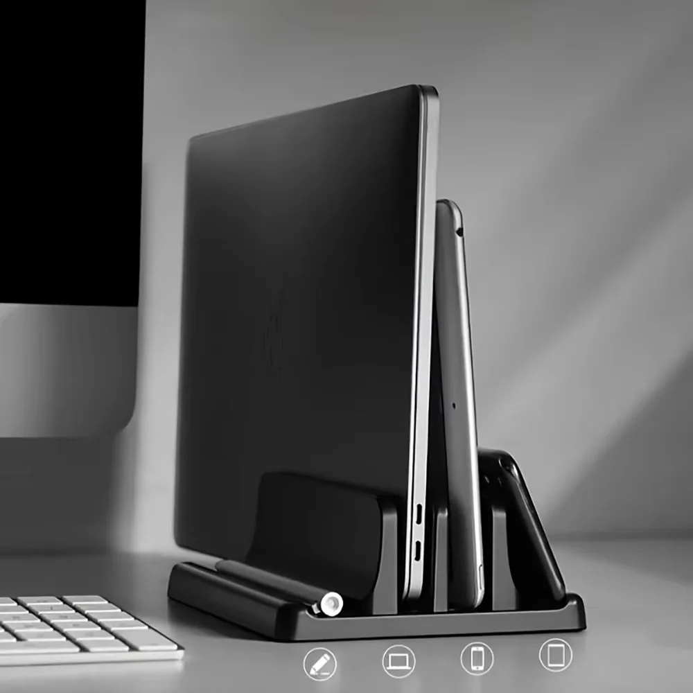Laptop Stand, Vertical Storage Rack Suitable for Macbook, iPad, Tablet, desktop Base