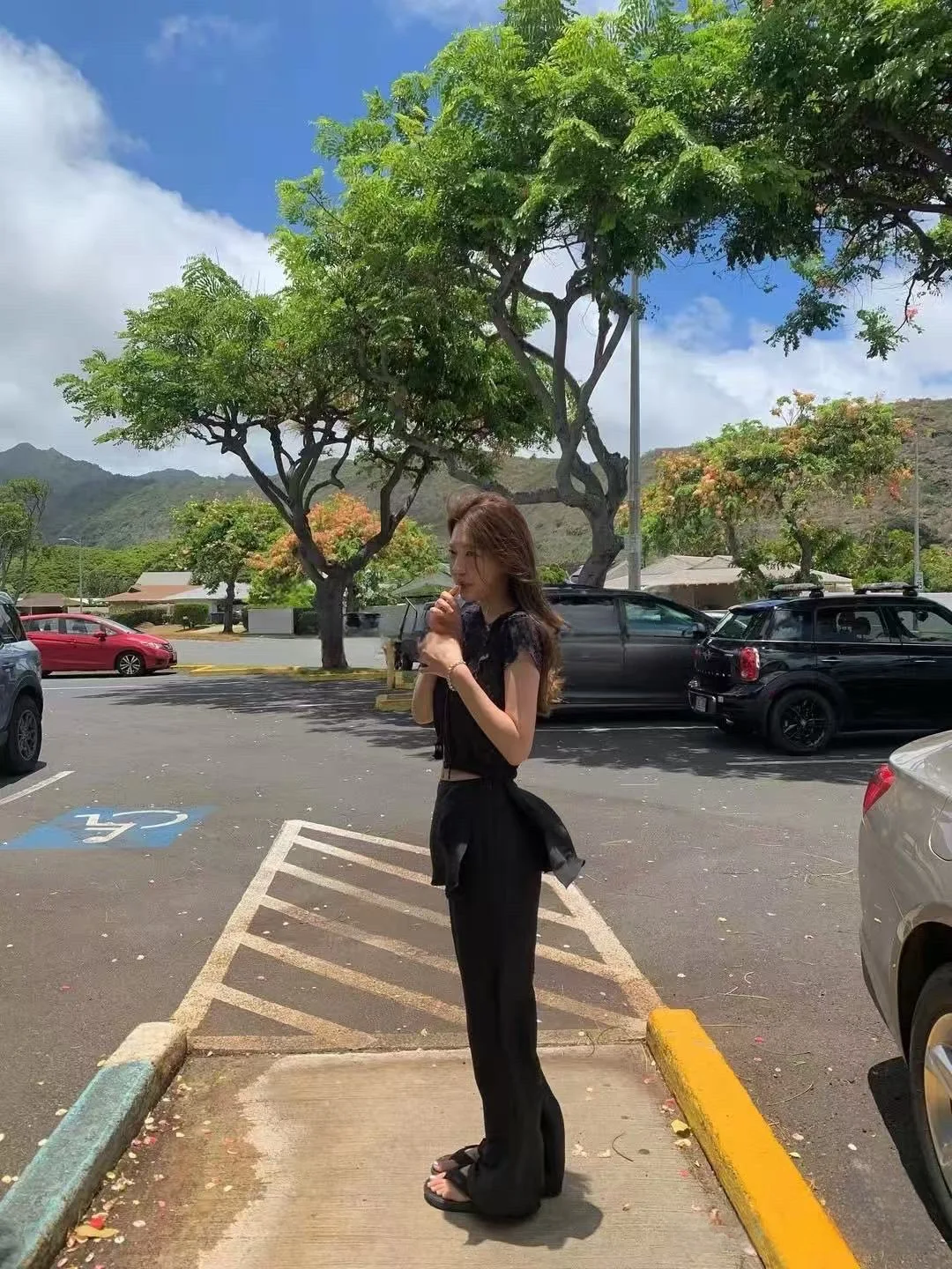 Spodnie damskie z wysokim stanem, proste nogawki, spódnico-spodnie, lekkie, letnie, wyszczuplające, w stylu Dongda Gate Tannat, retro, casualowe.