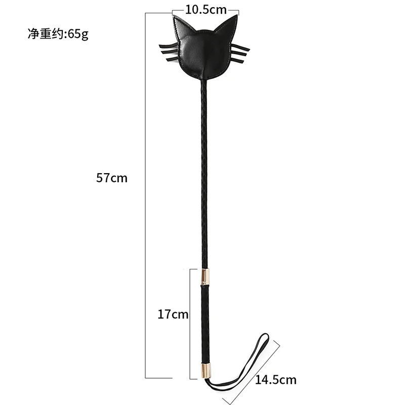 57CM Cat Shape Top Leather Long Straight Whip Riding Crop Flogger Dressage Whipps Paddle Slapper Horse Training