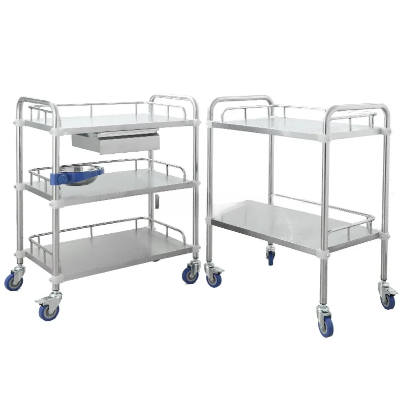 Nordic Stainless Steel Salon Trolley Barber Shop Medical Tool Trolley Minimalist Salon Furniture Hospital Mobile Storage Trolley