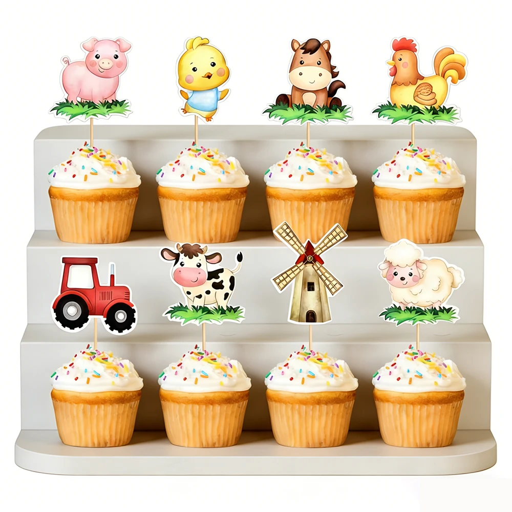 8-9-teiliges Set Bauernhof-Tier Papier-Cake-Topper Bauernhof-Thema für Kinder 1. Geburtstag Party Baby-Shower Kuchen-Deko Zubehör Requisiten