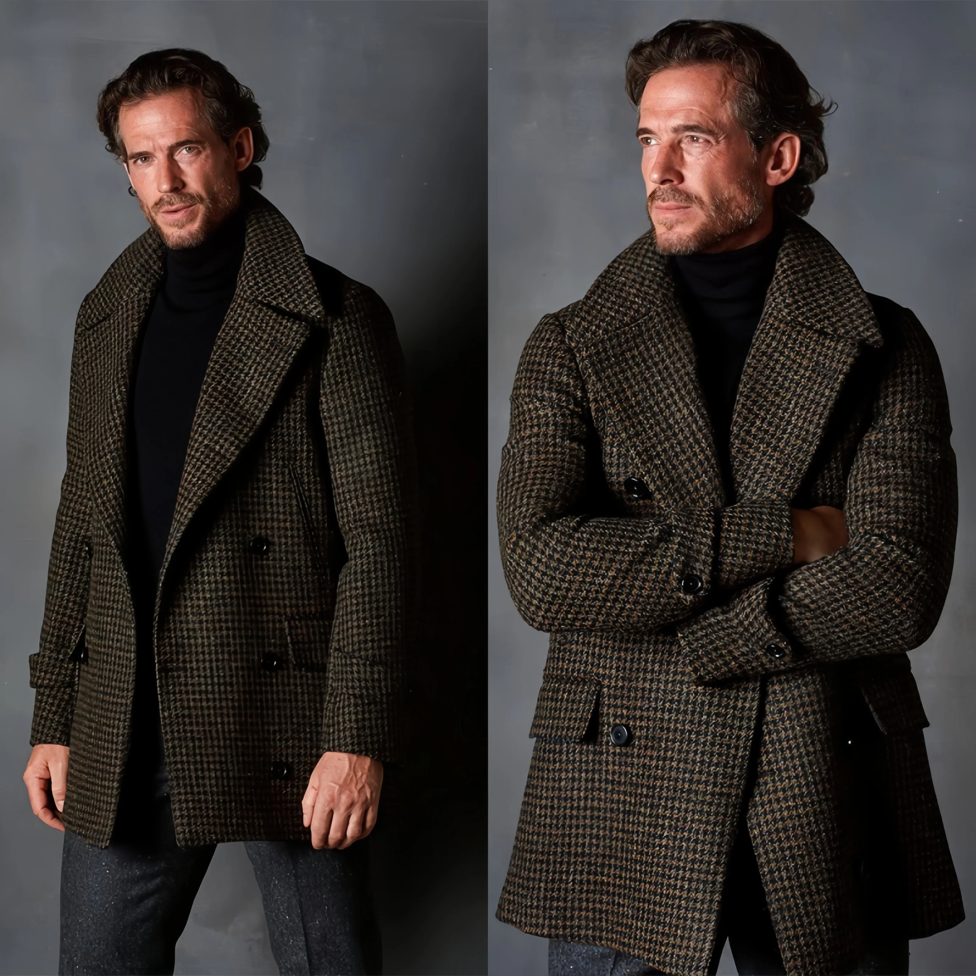 الشتاء الرجال دعوى الصوفية الكلاسيكية قطعة واحدة معطف Vintage شعرية صغيرة إغلاق طوق سترة الزفاف البدلات الرسمية رائجة البيع مخصصة #1