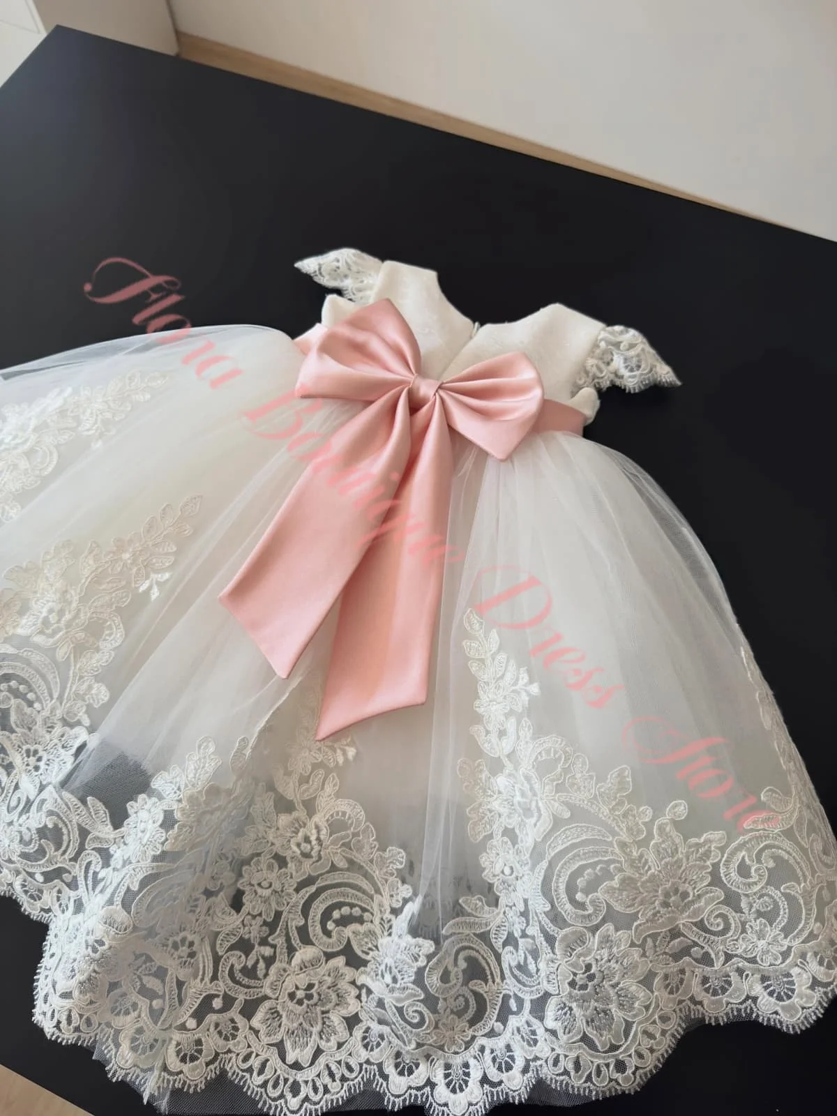 Customized Embroidery Organza Pink bow Flower Girl Dresses for Dance Performances Birthday Party Wedding Ceremonies baby Girl