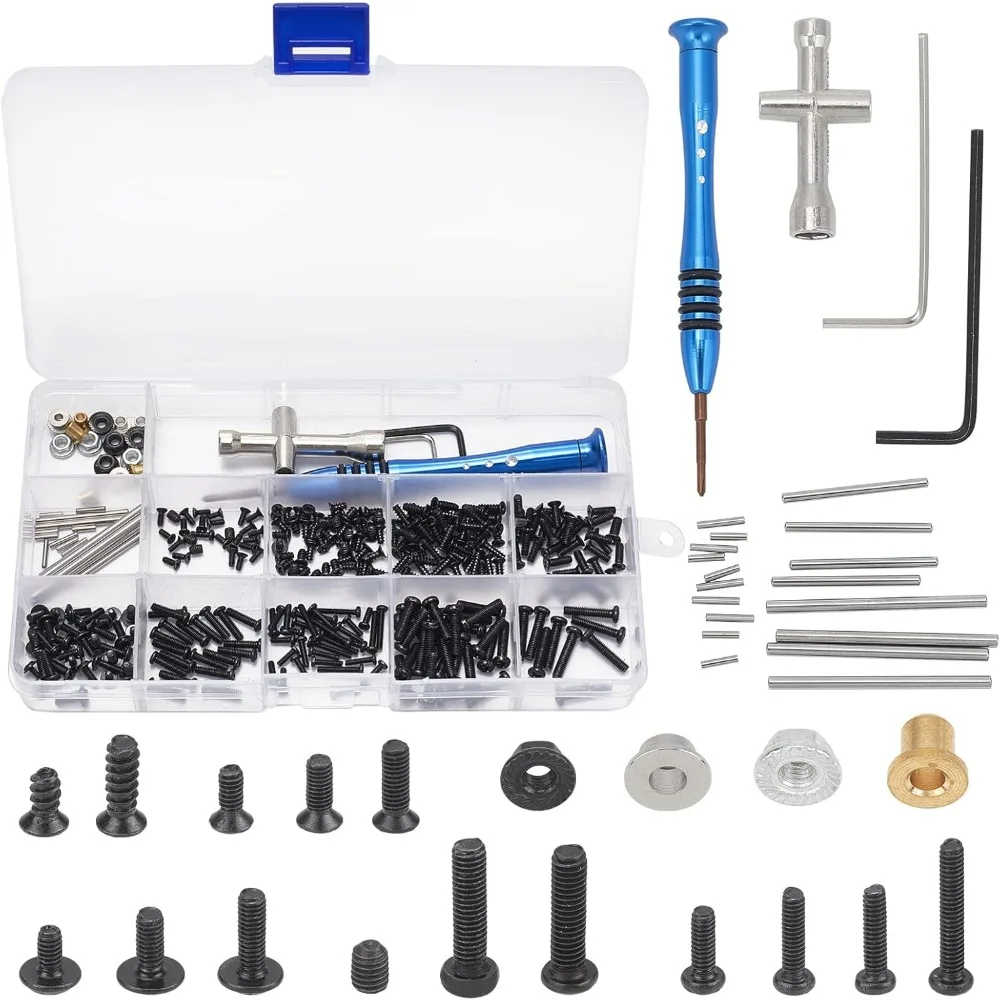 RC Screws Kit Repair Tool M2 M2.5 M3 Screws Bolt & Nuts Set Allen Wrench Swing Arm Pin Screws Kit for 1/14 RC Car Spare Parts