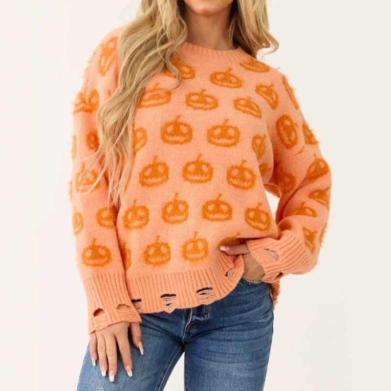 

2025 Women's Autumn/Winter New Jacquard Round Neck Hoodie Women's Long Sleeve Sweater