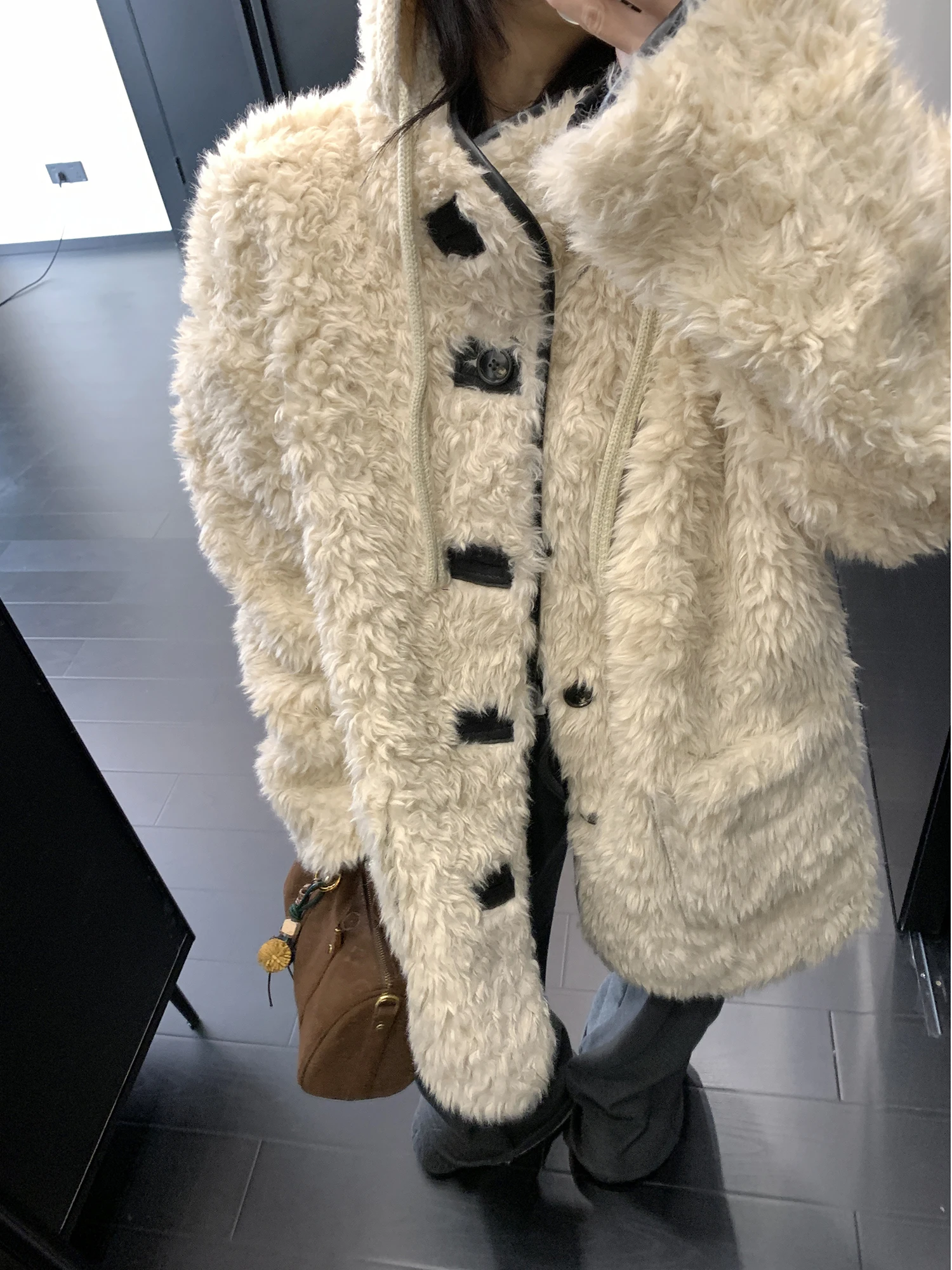 

Женское зимнее пальто Thiened, двустороннее пальто, замшевое меховое хлопковое платье в стиле ретро, модная уличная одежда, свободная посадка, длинный свек