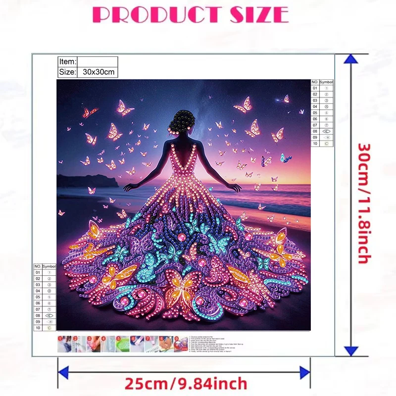 CHENISTORY Diamond Painting Kit DIY 5D Special Shape Crystal Diamond Partial Painting Mosaic Butterfly Fairy Pattern Home Decor