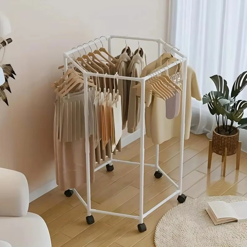 Rugged freestanding metal hanger, multi-arm, space-saving, hexagonal hanger