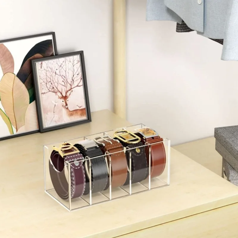 Belt Organizer, Acrylic Belt Case Storage Holder for The Closet, 7/5 Compartments Display Case for Tie and Bow Tie