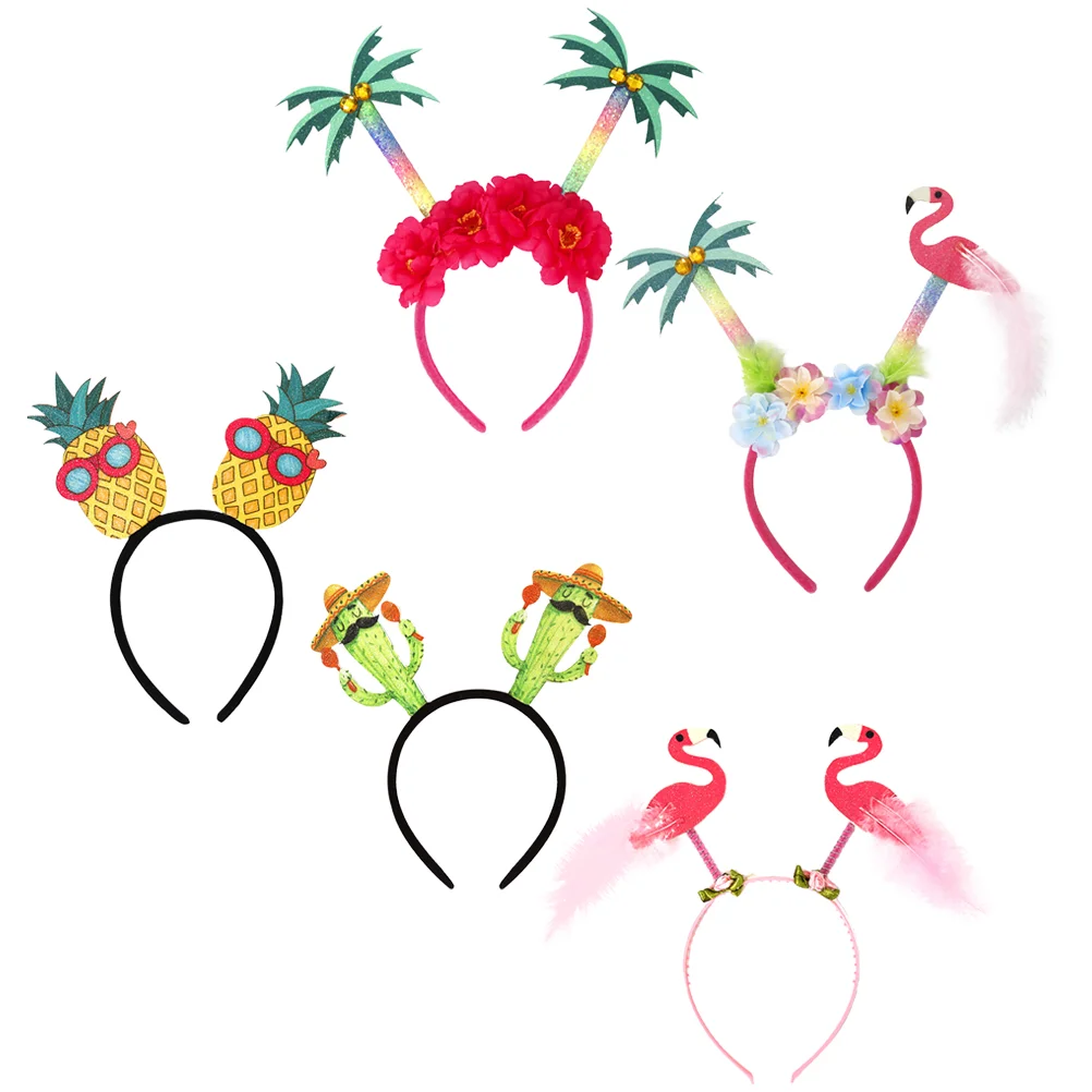 5 Pcs Pineapple Head Hawaiian Headband Banquet Child Flamingo Bopper Plastic Tropical Hairband Luau Party