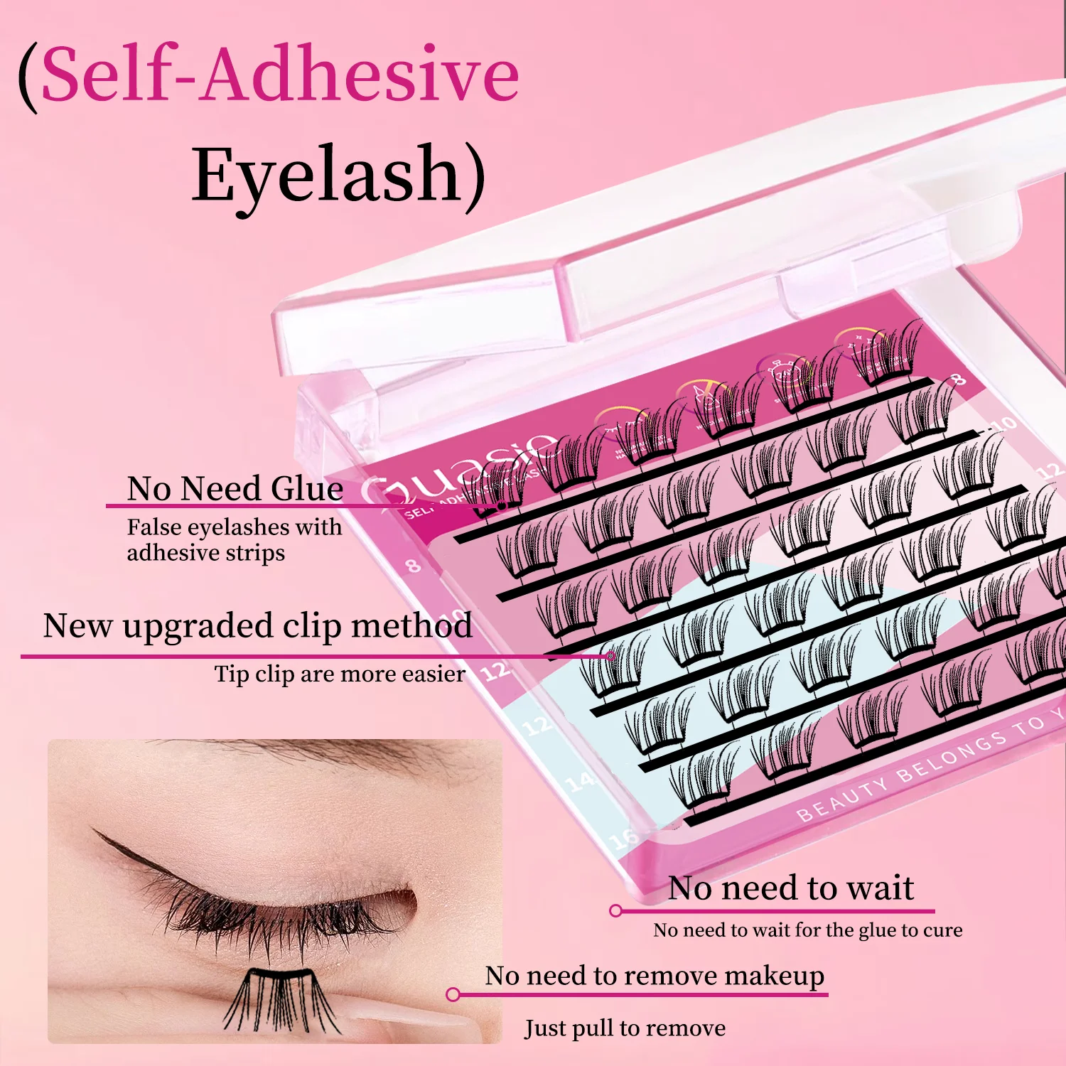 مجموعة خالية من الغراء الرموش الصناعية الطبيعية رموش ناعمة ذاتية اللصق لاش آمنة الملقط عدة قابلة لإعادة الاستخدام سهلة الإزالة للمبتدئين