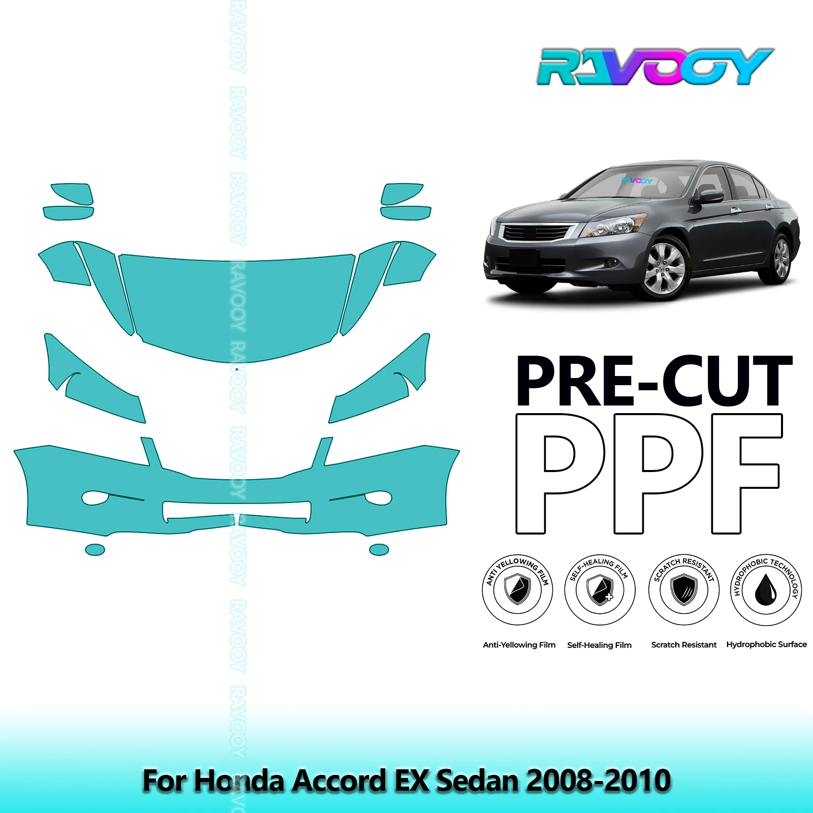 For Honda Accord EX Sedan 2008-2010 Partial Front 8.5Mil Pre-Cut Paint Protection Film PPF Stone Chip Kit | Clear/Matte/Black