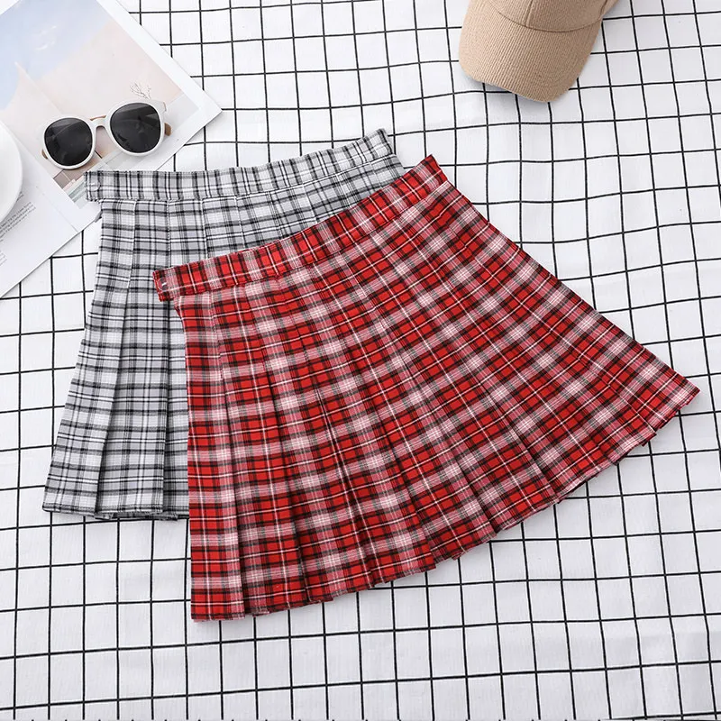 

Red Plaid Mini Skirt for Women High Waist A-Line Skort Ropa Dama Korean Preppy Style Mini Skirt Kawaii Faldas Cortas Para Mujer