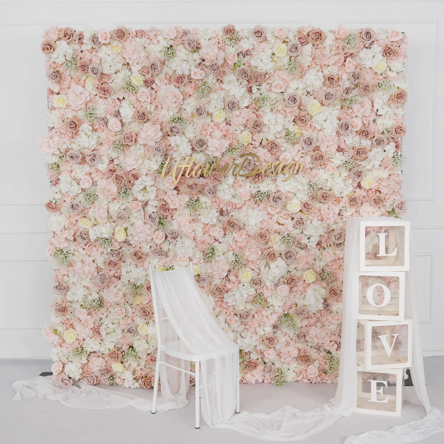 

Uflower Luxury Pink White Rose Hydrangea 3D Flower Wall Wedding Backdrop Props Flower Arrangement Wedding Flowers Decoration